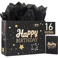 thumbnail image 1 of 16" Black Happy Birthday Gift Bag with Tissue Paper and Greeting Card for Party,Happy Birthday Gift Bag for Men Women,Gift Bags Extra Large(1 PCS Black Hot Stamping), 1 of 4
