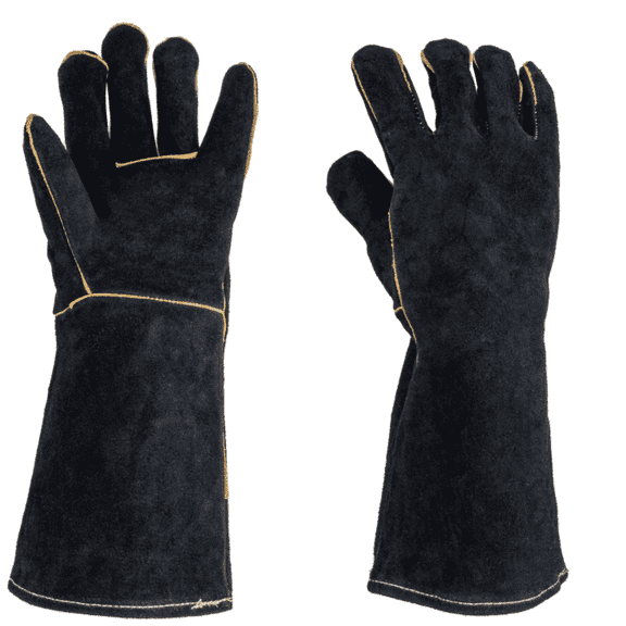 16" Black Leather Welding Gloves (2-Pairs) - Heat & Flame Resistant Cowhide for BBQ & Heavy Duty Work, Size Large
