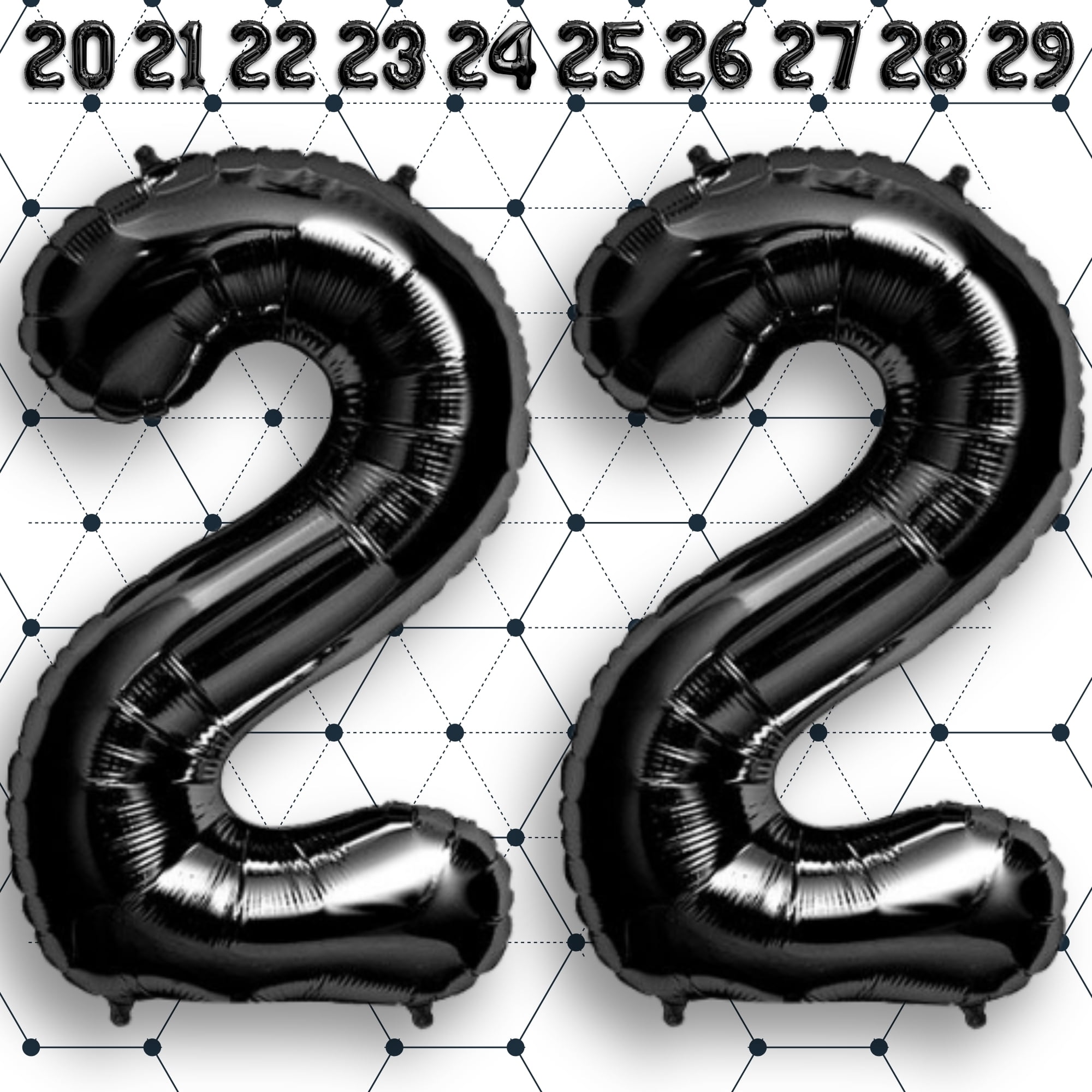 16" Black Number Balloon 22 - Air Inflatable Only Metallic Mylar Foil
