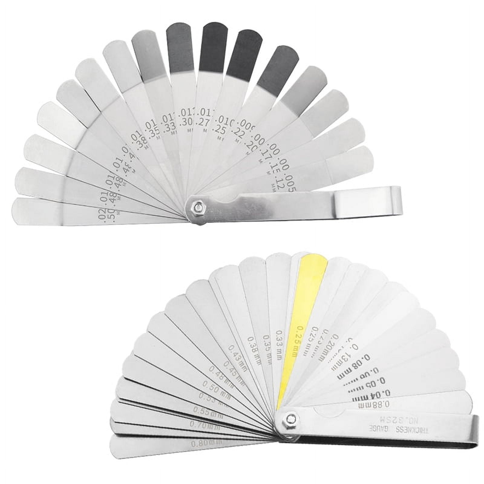16 Blades Curved Feeler Gauge 0.127 to 0.508mm + 32 Blades Feeler Gauge Stainless Steel Metric 0.04-0.88mm