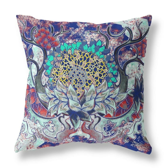 16†Blue Cyan Flower Bloom Suede Throw Pillow
