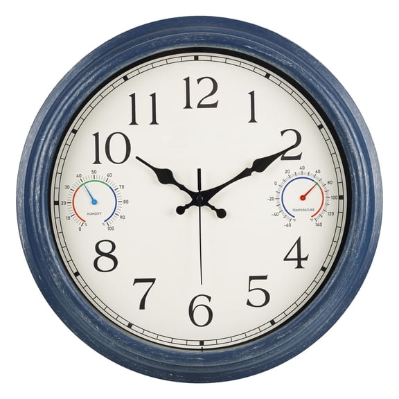 16" Blue Decorative Wall Clock Weather Station for Patio Pool Garden