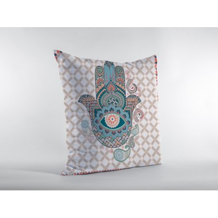 16â€ Blue Gray Hamsa Indoor Outdoor Throw Pillow