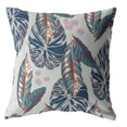 thumbnail image 1 of 16â€ Blue Gray Tropical Leaf Indoor Outdoor Zippered Throw Pillow, 1 of 3