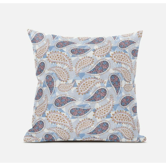 16†Blue Pink Boho Paisley Suede Throw Pillow