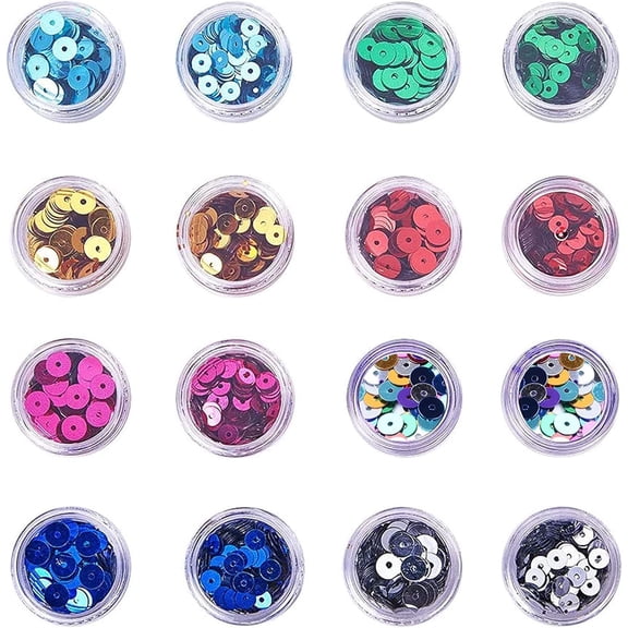 16 Boxes 5mm 6mm Flat Sequin Paillettes Metallic Loose Sequins for Jewelry Making Embroidery Crafts and Embellishment - 8 Colors