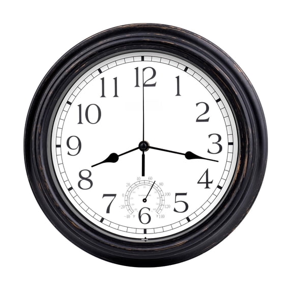 16" Bronze Outdoor Wall Clock with Thermometer Retro Decor