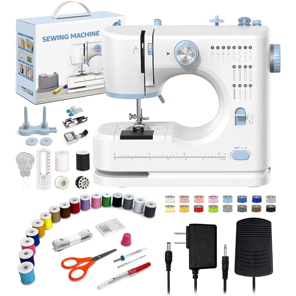 Portable Sewing Machine for Beginners, 16 Built-In Stitches, Pre-Threaded, Free Arm, Foot Pedal & Slide-Out Storage Drawer for Home Mending and DIY Crafts
