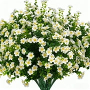 XEAZON 12 Bundles Artificial Flowers for Outdoors Decor, Artificial Fake Silk Flowers, UV Resistant Faux Plants for Christmas, Thanksgiving, Indoor Outside Home DIY Garden Porch Decor (White)