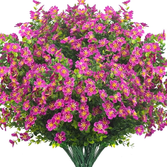 XEAZON 12 Bundles Artificial Flowers for Outdoors Decor, Artificial Fake Silk Flowers, UV Resistant Faux Plants for Wedding Indoor Outside Home DIY Garden Porch Party Decoration (Fuchsia)