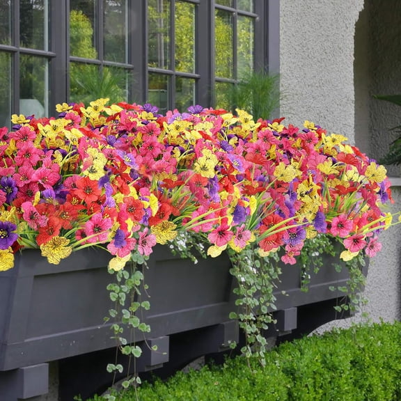 16 Bundles Artificial Flowers for Outdoors UV Resistant Silk Fake Flower Outside for Plants Garden Porch Yard Home Spring Summer Decor (Colorful)