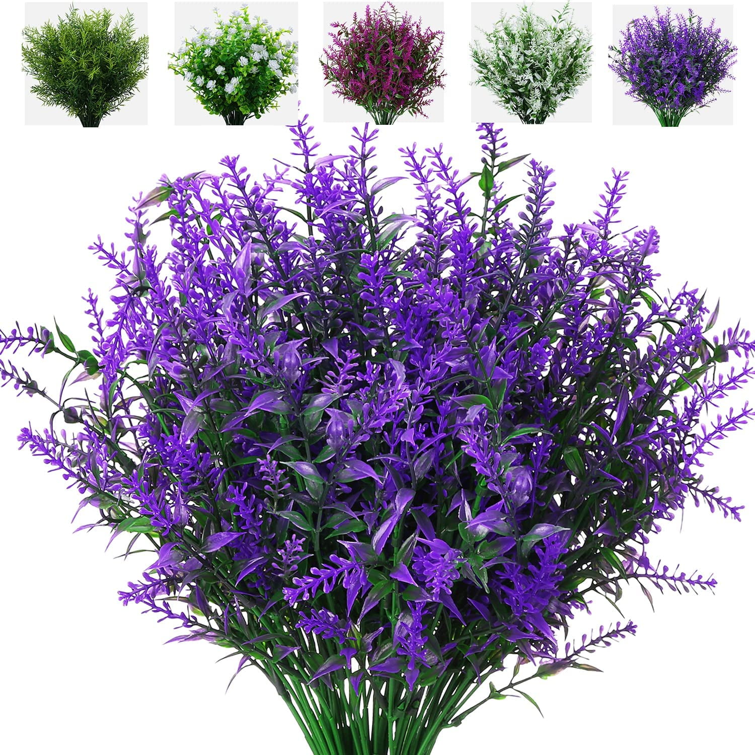 16 Bundles Artificial Lavender Flowers, Faux Outdoor Lavender Flowers UV Resistant Fake Lavender Plants for Garden Porch Window Box Filler Indoor Home Decoration  (Purple)