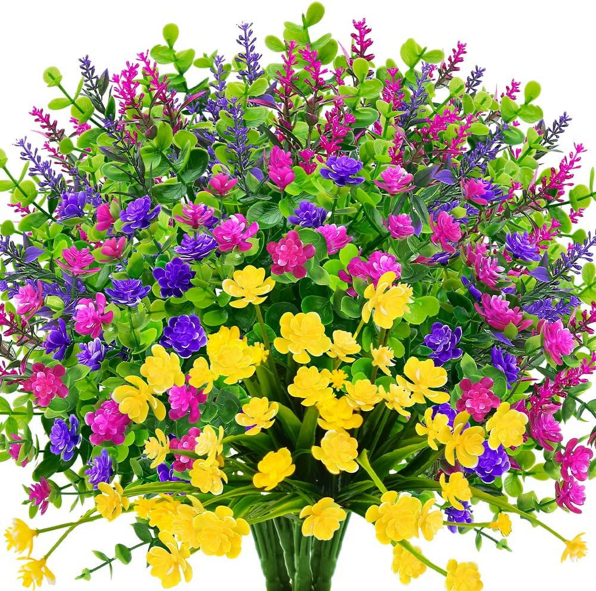 16 Bundles Outdoor Artificial Flowers UV Resistant Fake Boxwood Plants, Faux Greenery for Indoor Outside Hanging Plants Garden Porch Window Box Home Wedding Farmhouse Décor (Mix Color)