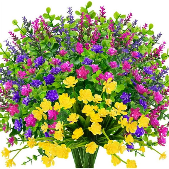 16 Bundles Outdoor Artificial Flowers UV Resistant Fake Boxwood Plants, Faux Greenery for Indoor Outside Hanging Plants Garden Porch Window Box Home Wedding Farmhouse Décor (Mix Color)