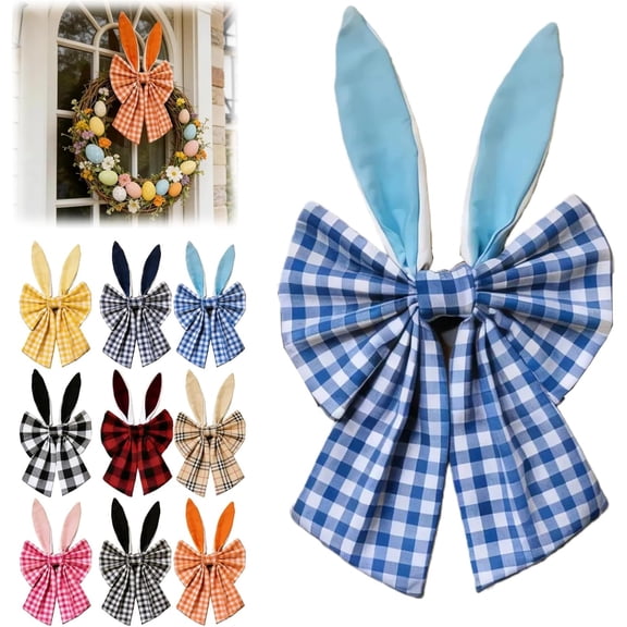 16" Bunny Ears Wreath Bow, 16 Inch Easter Bunny Ears Wreath Bow, Easter Bunny Ears Bows for Wreaths, with Bunnies Ear Holiday Fabric Decorative Bows, for Tree Topper Front Door
