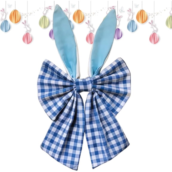 16" Bunny Ears Wreath Bow, Fabric Spring Decor for Front Door, Easter and Indoor/Outdoor Party Decoration