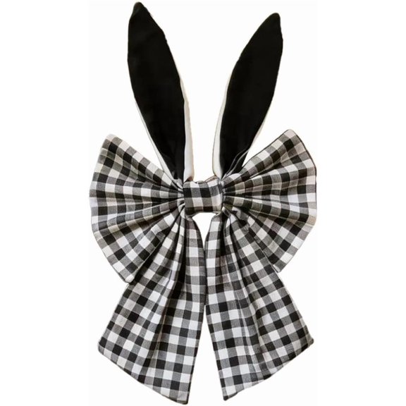 16" Bunny Ears Wreath Bow, Rustic Buffalo Plaid Decorative Bow for Tree Topper, Front Door and Spring Holiday Decor