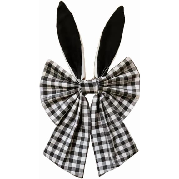 16" Bunny Ears Wreath Bow, Rustic Buffalo Plaid Fabric Bow for Easter & Spring Decor, Indoor Outdoor Decoration for Front Door, Wall, Wreath and Party Crafts