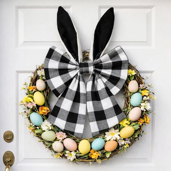 16" Bunny Ears Wreath Bow, Waterproof Rustic Easter Bow for Front Door, Tree Topper and Indoor/Outdoor Spring Holiday Decor