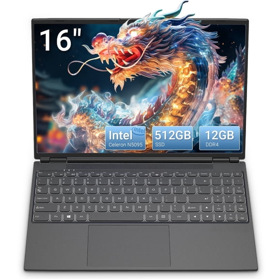 KurieTim 16" FHD Business Laptop, Intel Celeron N5095, 12GB RAM, 512GB SSD, Black