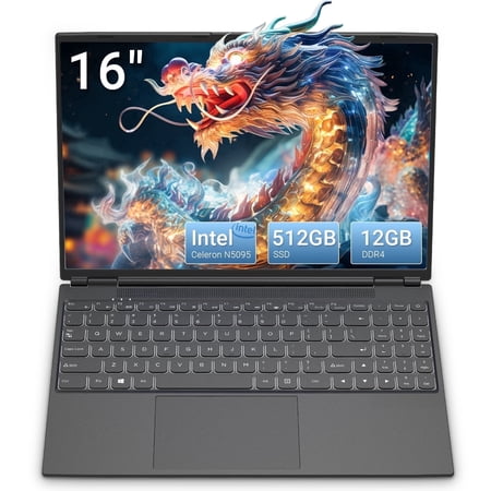 16" FHD Laptop, Intel N5095 Processor, 12GB RAM 512GB SSD, Windows 11,Portable Computer for Work & Student