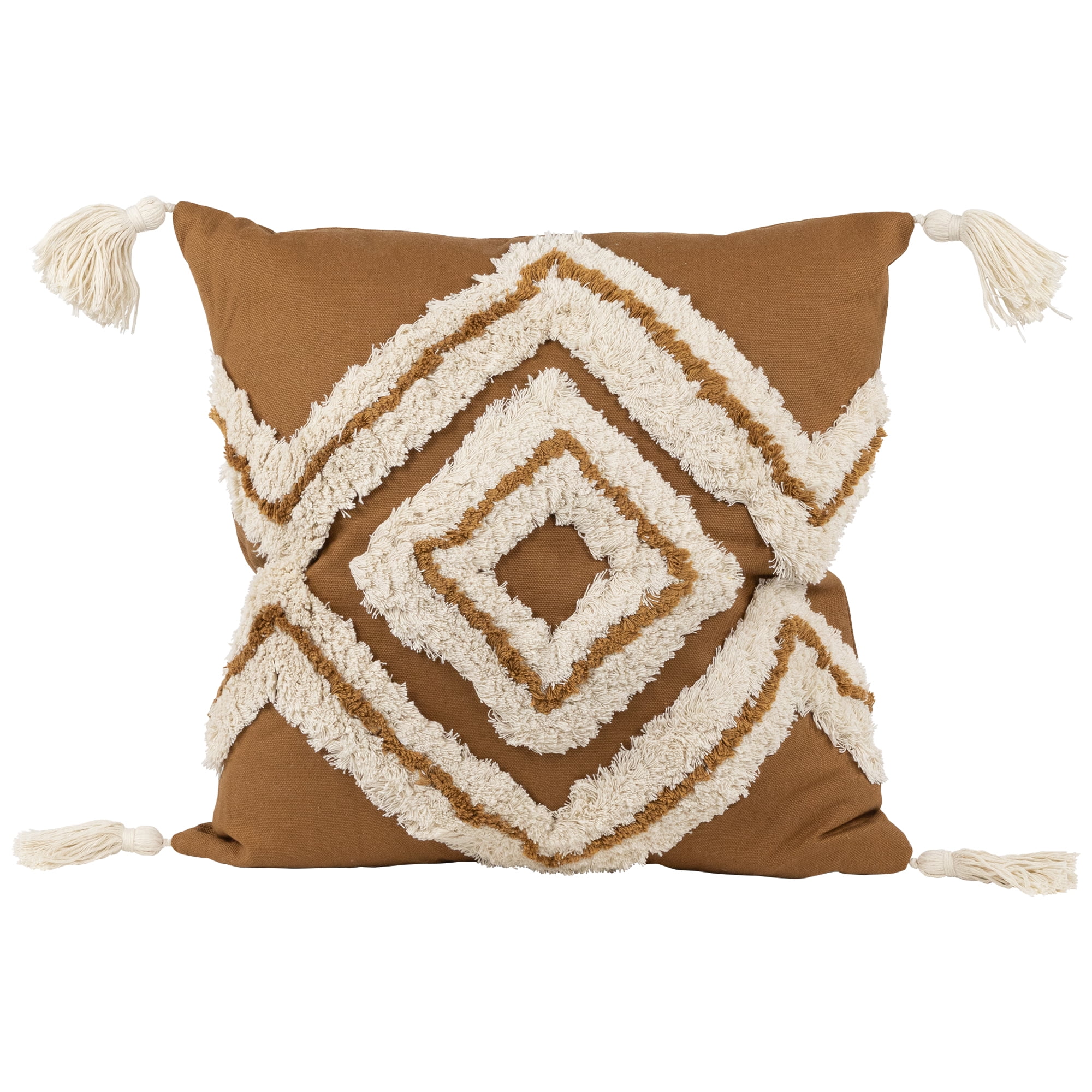 16 Camel Brown Boho Square Cotton Throw Pillow with Tassels Walmart