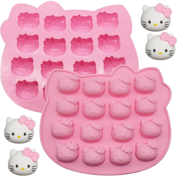 16-Cavity Cute Cat Silicone Fondant Cake Mold, 2 Packs Cartoon Ice Molds Non-stick Mousse Chocolate Candy Mold for Sugarcraft Candy Cupcake Topper Baking