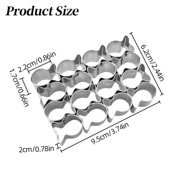16 Cavity Fish Shaped Stainless Steel Cookie Cutter Non Stick Dough Press Baking Mold