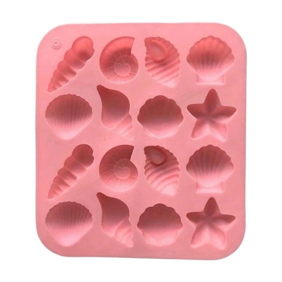 16 Cavity Seashell Conch Starfish Silicone Molds Ocean Silicone Mold DIY Pudding Ice Grid Candy Chocolate Cake Baking Mold PInk