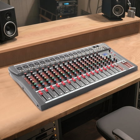 16-Channel Audio Mixer, 3-Band EQ with Bluetooth, USB Playback, 6 Music Styles, for Home KTV, Stage and Studio