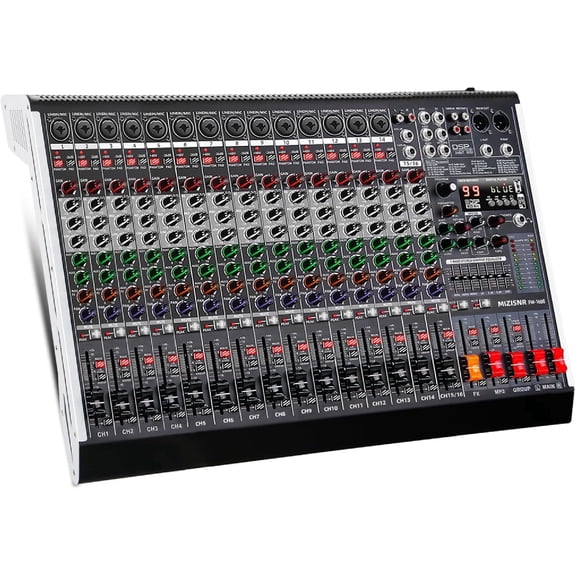 16 Channel Audio Mixer Professional Sound Mixing Board with 99 DSP Effects, 7-band EQ Digital DJ Mixer Console w/USB Bluetooth MP3 for Recording, Independent 48V Power & Mute Button
