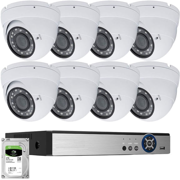 16 Channel HD Security Camera System with 8 pcs 4in1 AHD TVI CVI ANALOG Indoor Outdoor Dome Cameras 2TB HDD