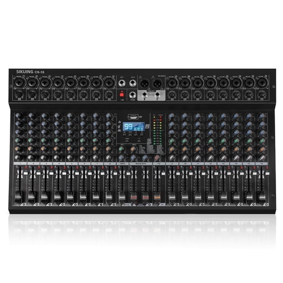 16 Channel Mixer, Professional Audio Mixing Console Studio DJ Board with Bluetooth, 99 DSP Effect,USB Recording, 48V Phantom Power, Reverb, MP3 Player for Live Sound Karaoke Performance