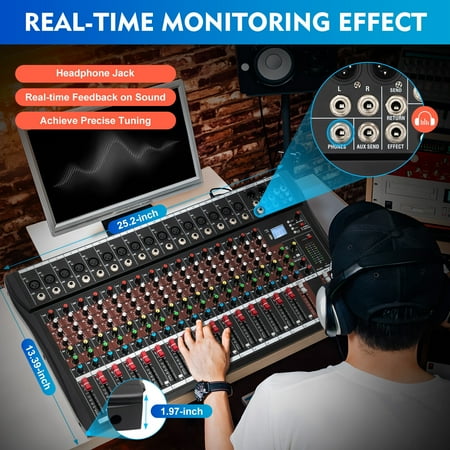 16 Channel Bluetooth Live Studio Audio Mixer Professional Power Mixing Console Amplifier USB