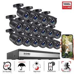 3K Lite 16CH Security Camera System with AI Human Vehicle Detection, ZOSI H.265+ Security Camera System for Home Business, 1080p Outdoor Security Camera, 80ft Night Vision, Remote Access, NO HDD