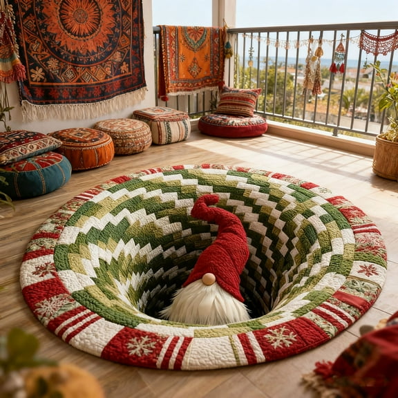 16" Christmas 3D Green Rug Xmas Optical Illusion Carpet Festive Non Washable Rugs for Living Room Christmas Decorations for Front Door Kitchen Bedroom