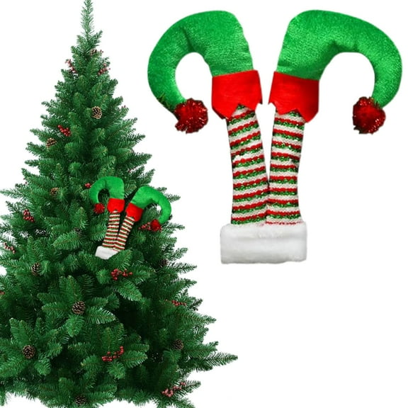 16" Christmas Elf Legs Decoration | Stuffed Elf Feet Ornament for Tree, Wreath, Holiday Party & Home Decor