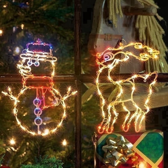 16" Christmas Window Silhouette Lights, 2 Pack Color Lighted Snowman & Reindeer for Holiday Wall, Door & Window Decor