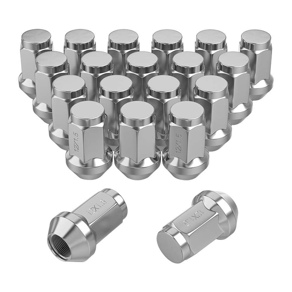 16 Chrome Bulge Acorn Closed End 14x1.5 Cone Seat Lug Nuts GMC Chevy 1.38" Tall