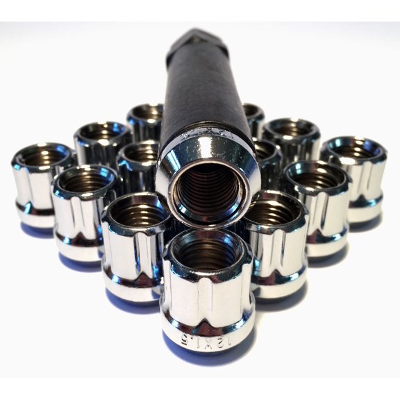 16 Chrome Open End 12X1.5 Acorn Seat Tuner 6 Spline Lock Lug Nut Set With Key