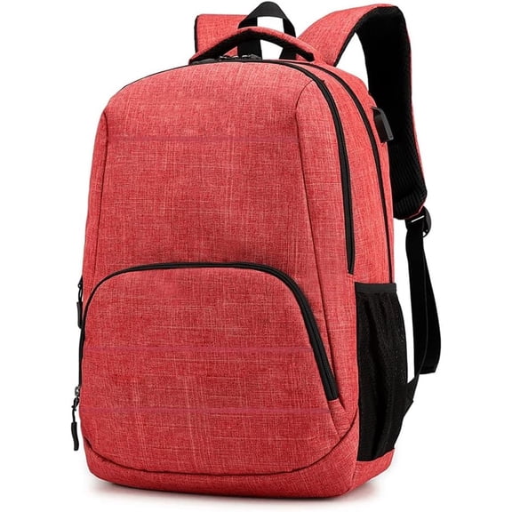 Vanelc 16 Inch Classic Polyester Material Laptop Backpack with Computer Compartment and Luggage Strap, Red