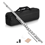 16 Closed Open Holes C Key Professional Transverse Flute Concert Musical Instrument with Box Cleaning Cloth Stick Gloves