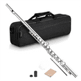 thumbnail image 1 of 16 Closed Open Holes C Key Professional Transverse Flute Concert Musical Instrument with Box Cleaning Cloth Stick Gloves, 1 of 3