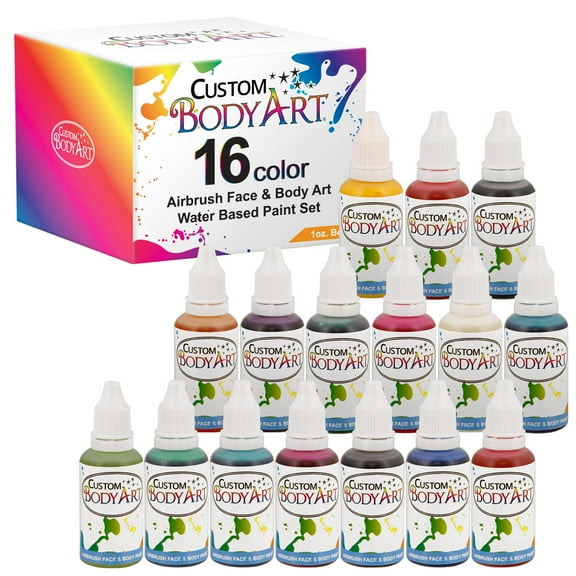 16 Color 1oz Airbrush Face & Body Art Paint Kit Water-Based Custom Temp Tattoo