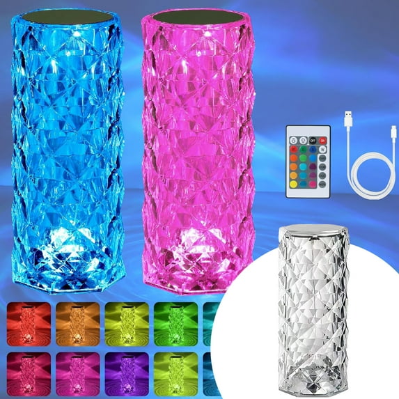 16 Color 4 Mode RGB Crystal Table Lamp – Touch & Remote Control, Rechargeable Cordless Dimmable Rose Diamond Ambient Light for Bedroom Living Room Party