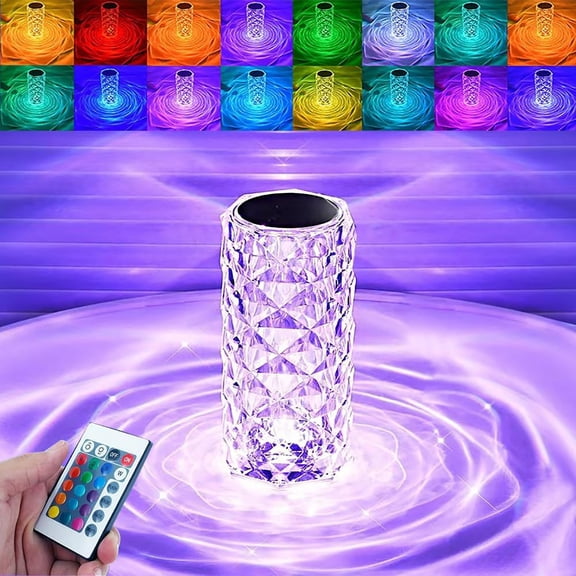 16 Color Changing Crystal Table Lamp, Rechargeable Touch & Remote Control Bedside Night Light, Portable Desk Lamp for Bedroom, Living Room, Dining Room Decor