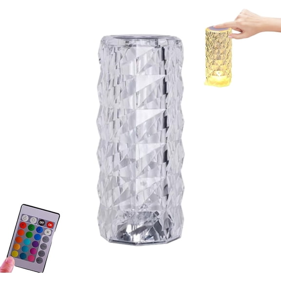 16-Color Crystal Rose Diamond Lamp with Remote Control & USB Charging – Touch Sensor for Adjustable Ambient Lighting in Living Room & Parties