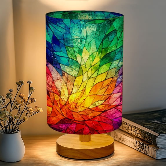 16-Color Dimmable Table Lamp, Abstract Stained Glass Design Vibrant ...