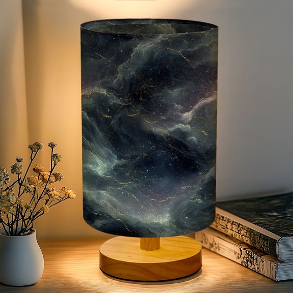 16-Color Dimmable Table Lamp, Cosmic Clouds Golden Purple Nebulae Bedside Lamp Nightstand Light for Bedroom Nursery, Wood Base Fabric Shade Reading Lamps Gifts for Kids