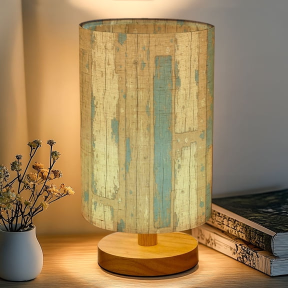 16-Color Dimmable Table Lamp, Distressed Blue White Wooden Bedside Lamp Nightstand Light for Bedroom Nursery, Wood Base Fabric Shade Reading Lamps Gifts for Kids